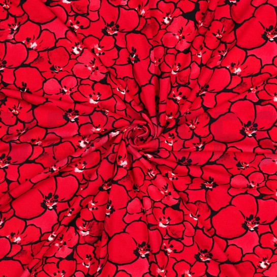 VISCOSE JERSEY DIGITAL FLOWERS RED #7