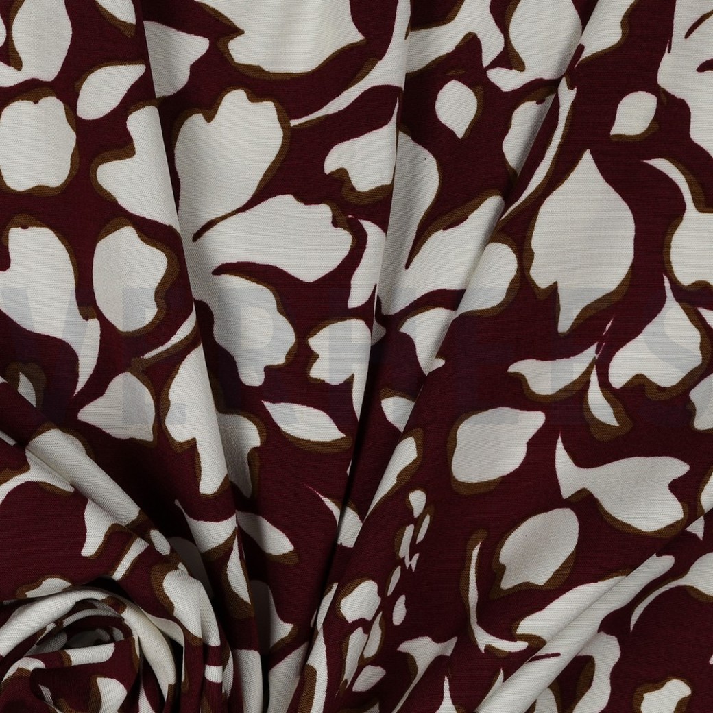 VISCOSE POPLIN STRETCH BIG FLOWERS BORDEAUX #3