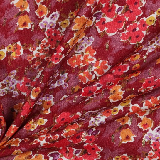 VISKOSE LUREX DIGITAL KLEINE BLUMEN KIRSCHROT #7