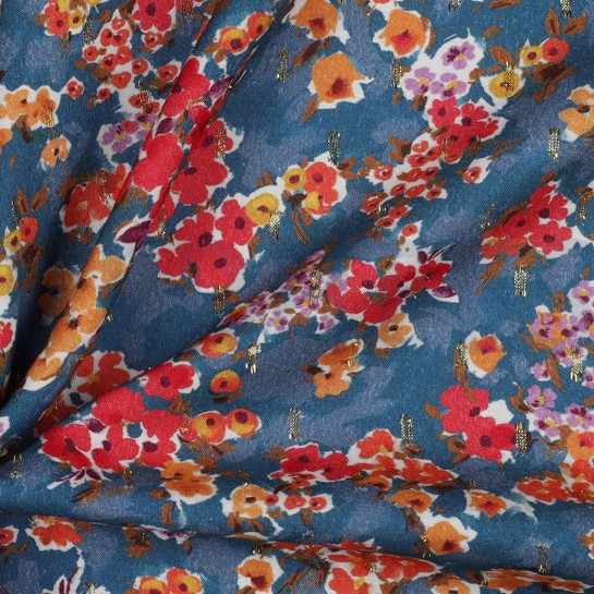 VISCOSE LUREX DIGITAL SMALL FLOWERS PETROL #7