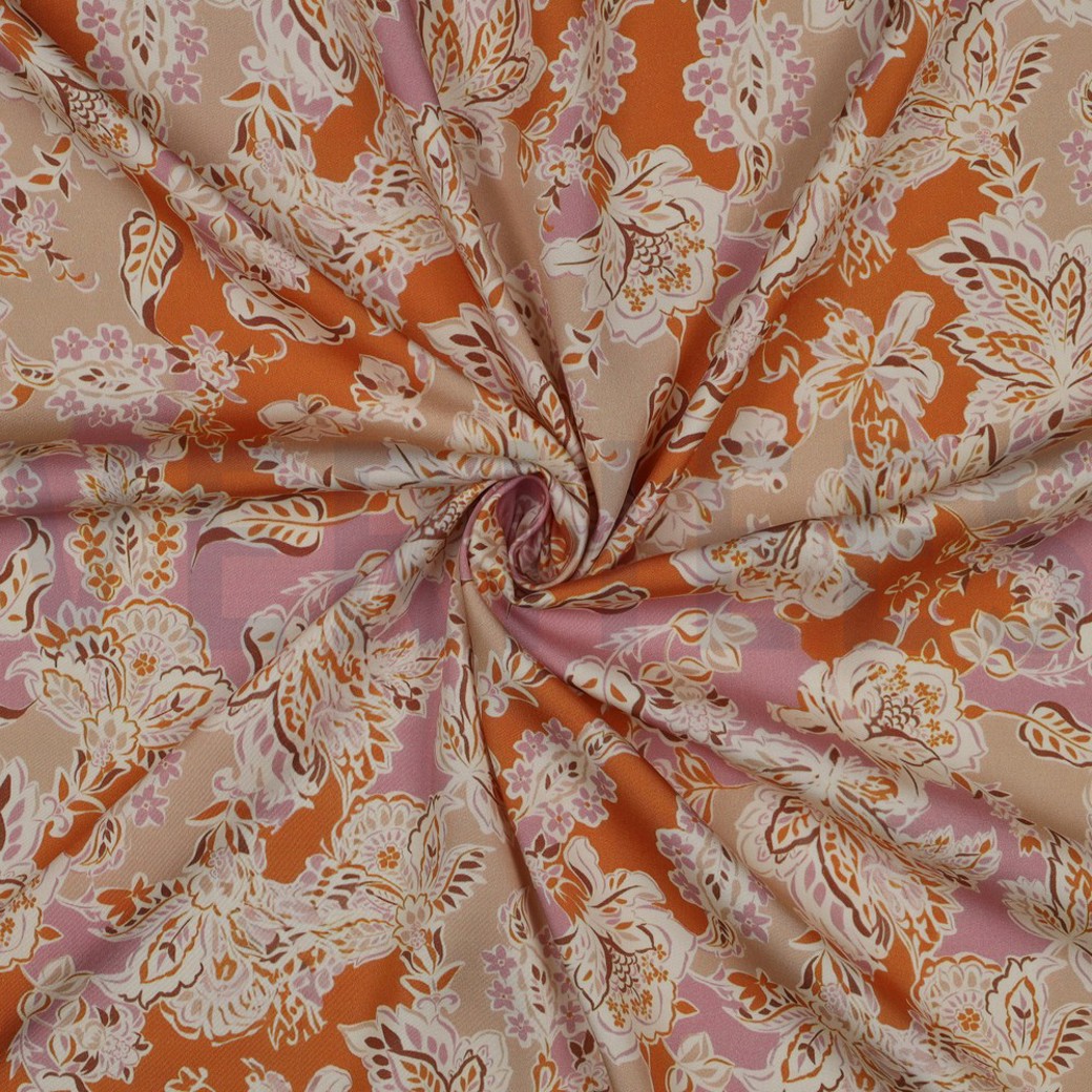 VISCOSE SATIN DIGITAL FLOWERS ORANGE #3