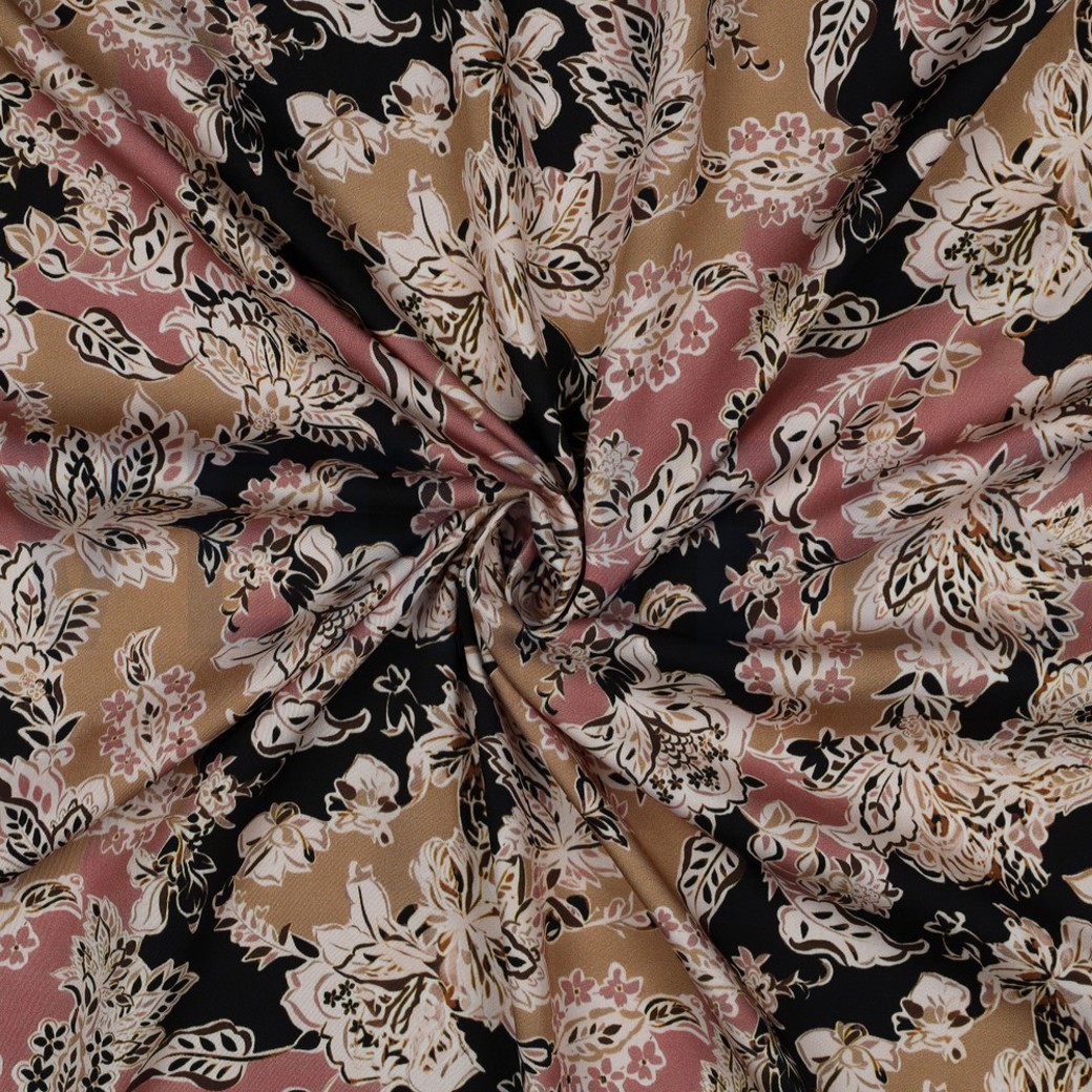 VISCOSE SATIN DIGITAL FLOWERS BLACK #3