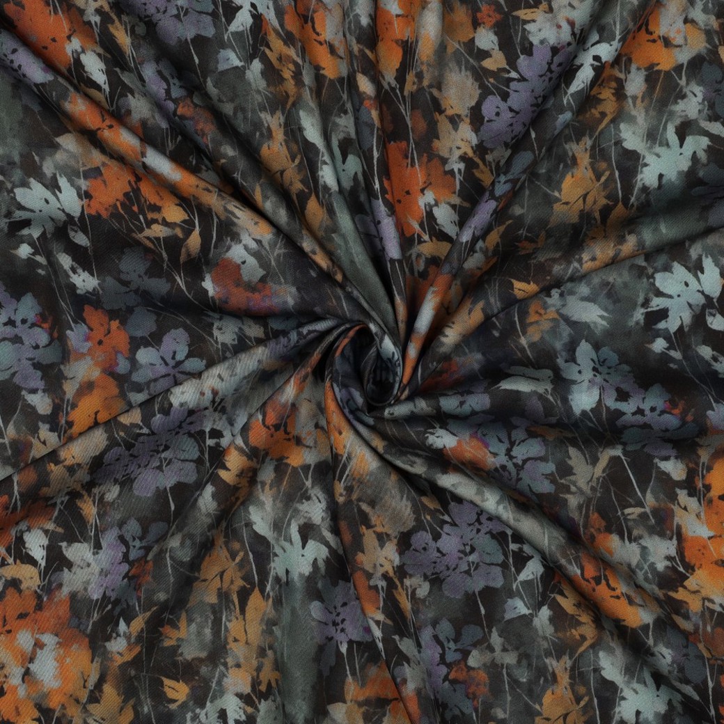 VISCOSE SATIN DIGITAL FLOWERS BLACK #3