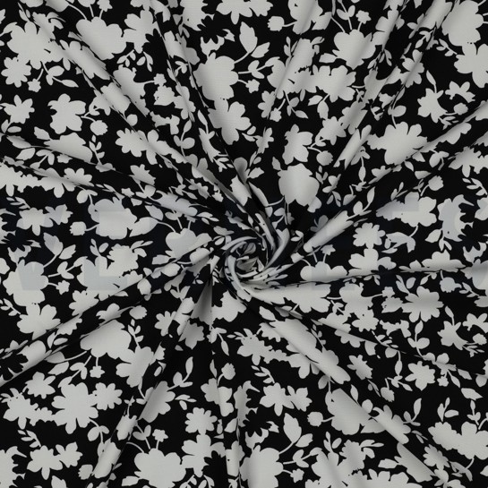 VISCOSE STRETCH FLOWERS BLACK #7