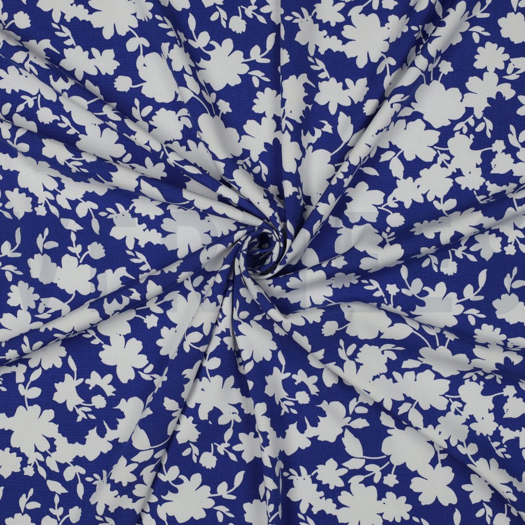 VISCOSE STRETCH FLOWERS COBALT #3