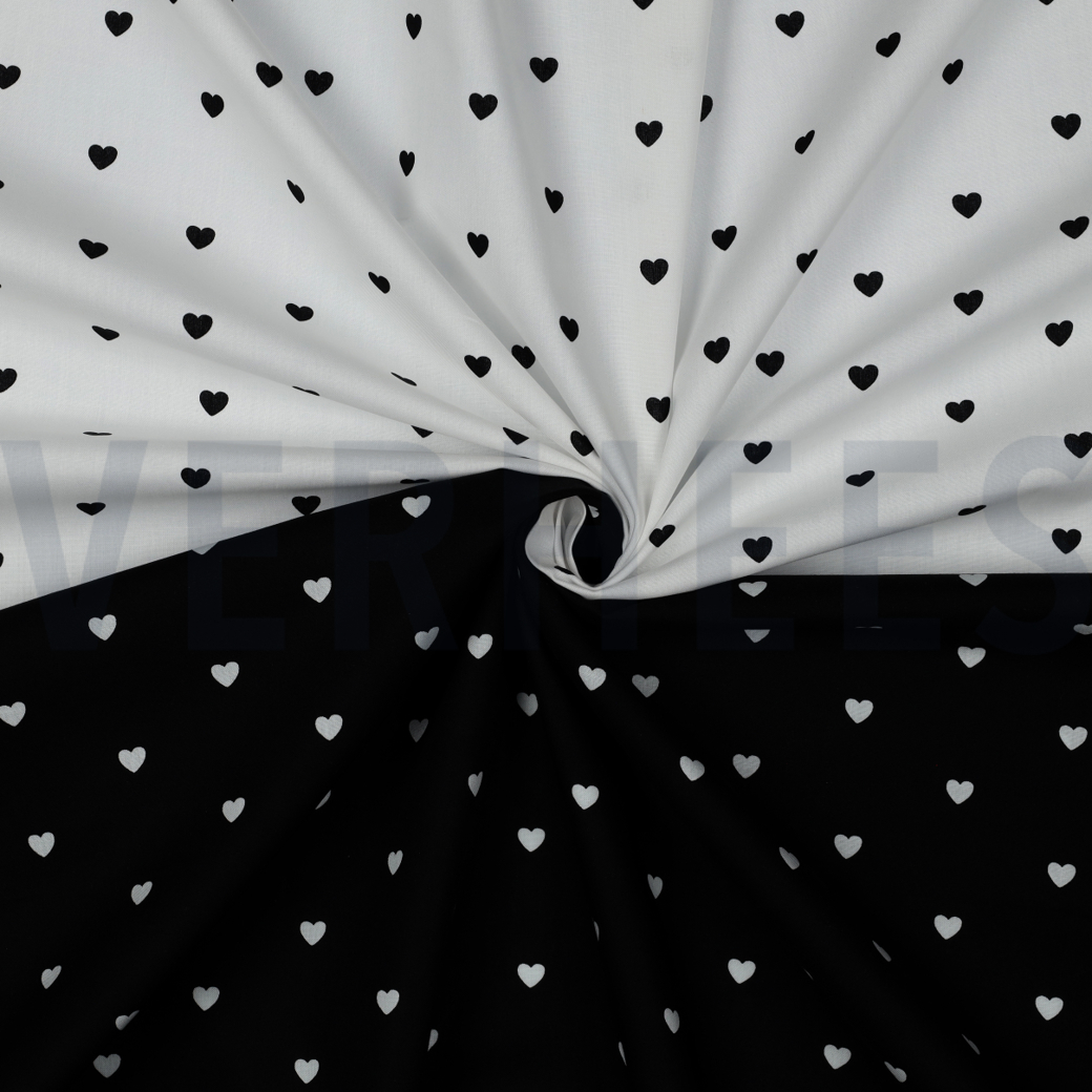 FINE POPLIN HEARTS WHITE / BLACK #3