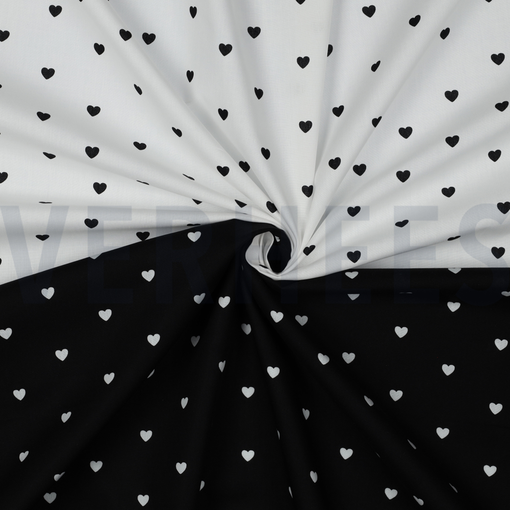 FINE POPLIN HEARTS BLACK / WHITE #3