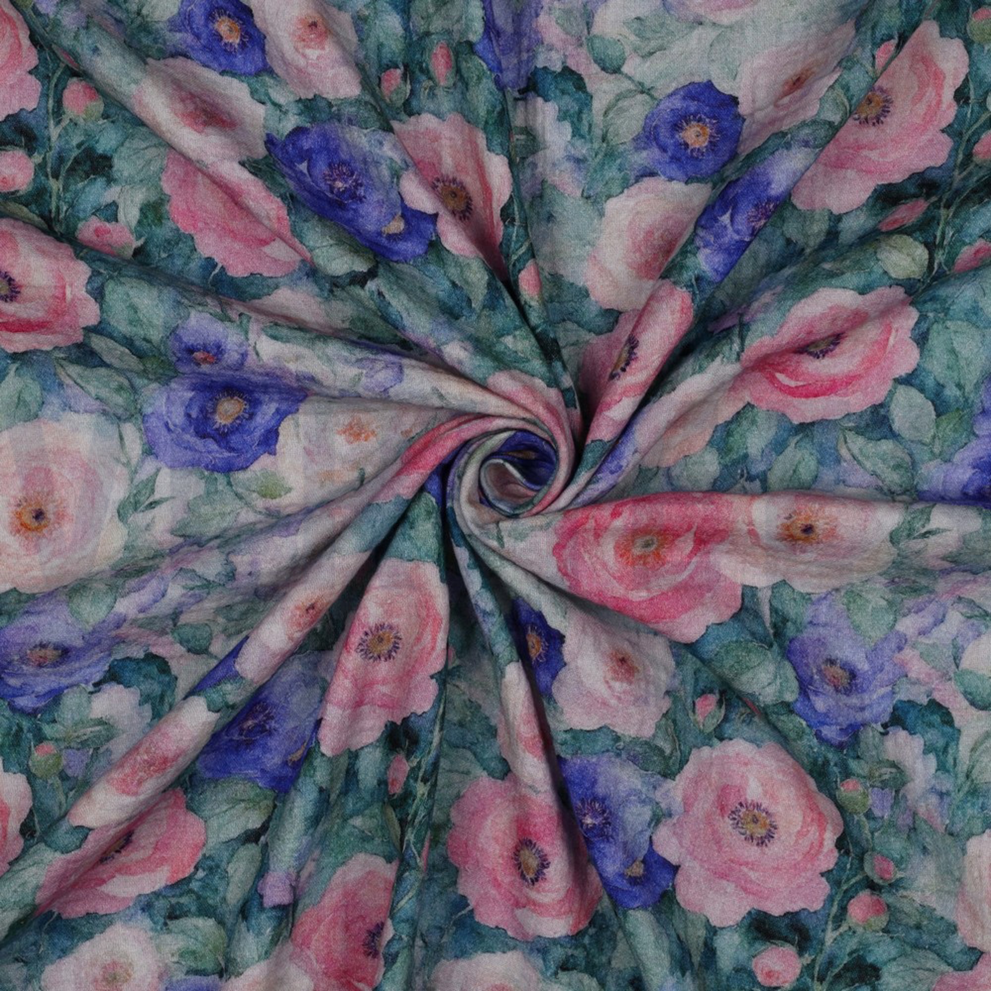 DOUBLE GAUZE DIGITAL FLOWERS PETROL (high resolution) #3