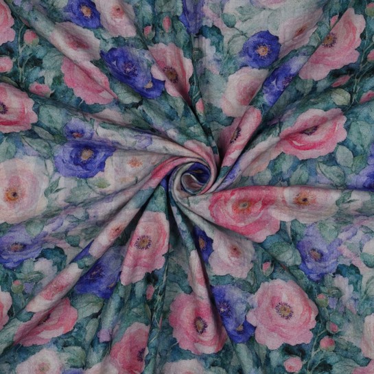 MUSSELIN DIGITAL BLUMEN PETROL #7