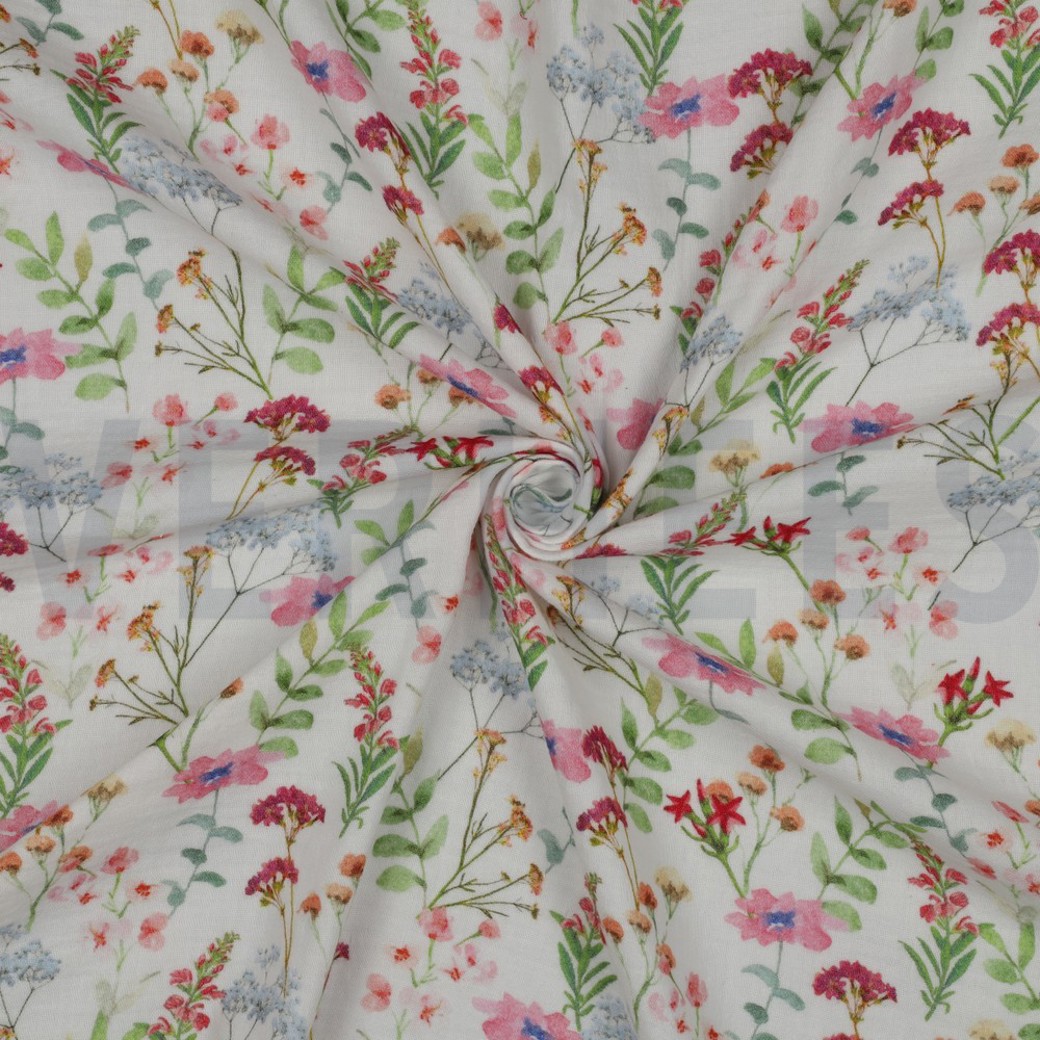 DOUBLE GAUZE DIGITAL FLOWERS WHITE #3