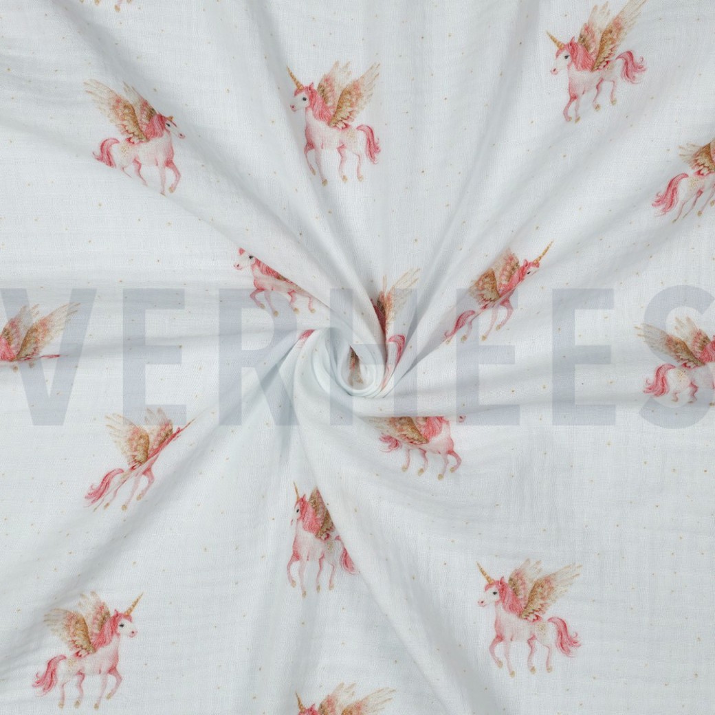 DOUBLE GAUZE DIGITAL UNICORNS WHITE #3