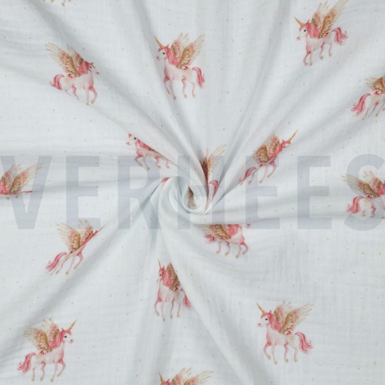 DOUBLE GAZE DE COTON LICORNES BLANC #7