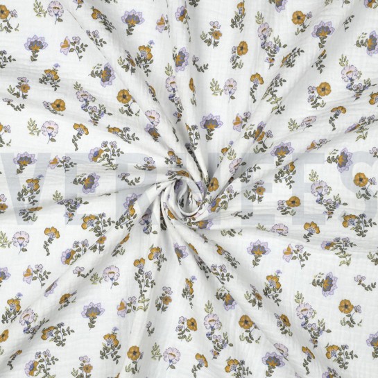 DOUBLE GAUZE GOTS FLOWERS WHITE #7