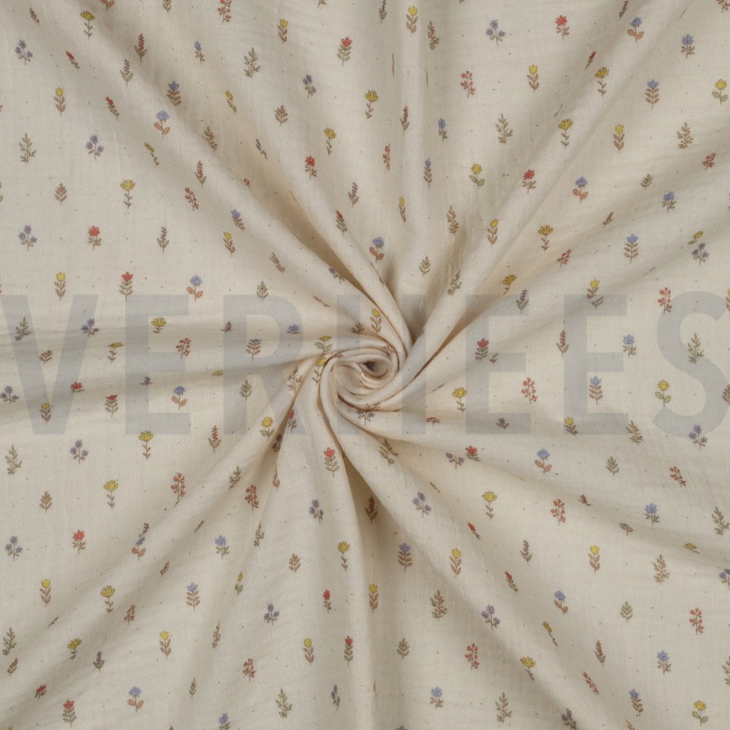 DOUBLE GAUZE GOTS DIGITAL FLOWERS NATURAL #3