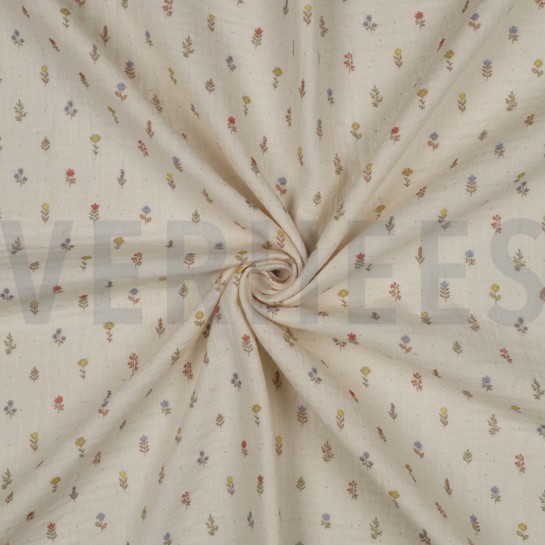 DOUBLE GAUZE GOTS DIGITAL FLOWERS NATURAL #7