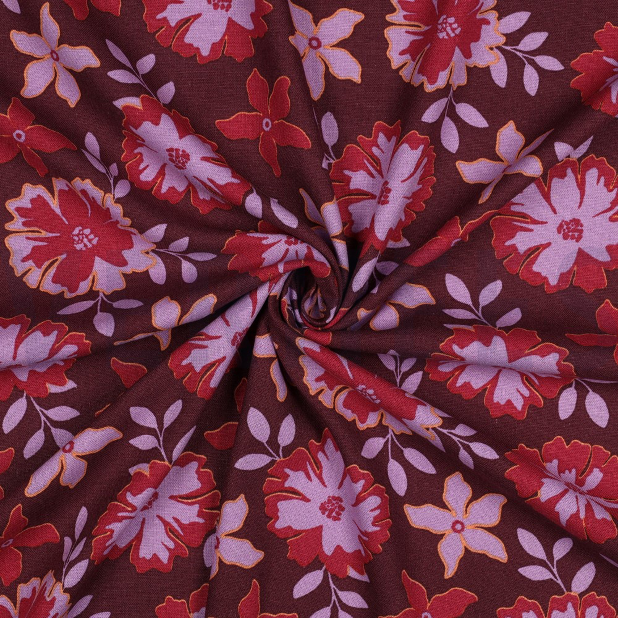 LINEN VISCOSE FLOWERS BORDEAUX (high resolution) #3
