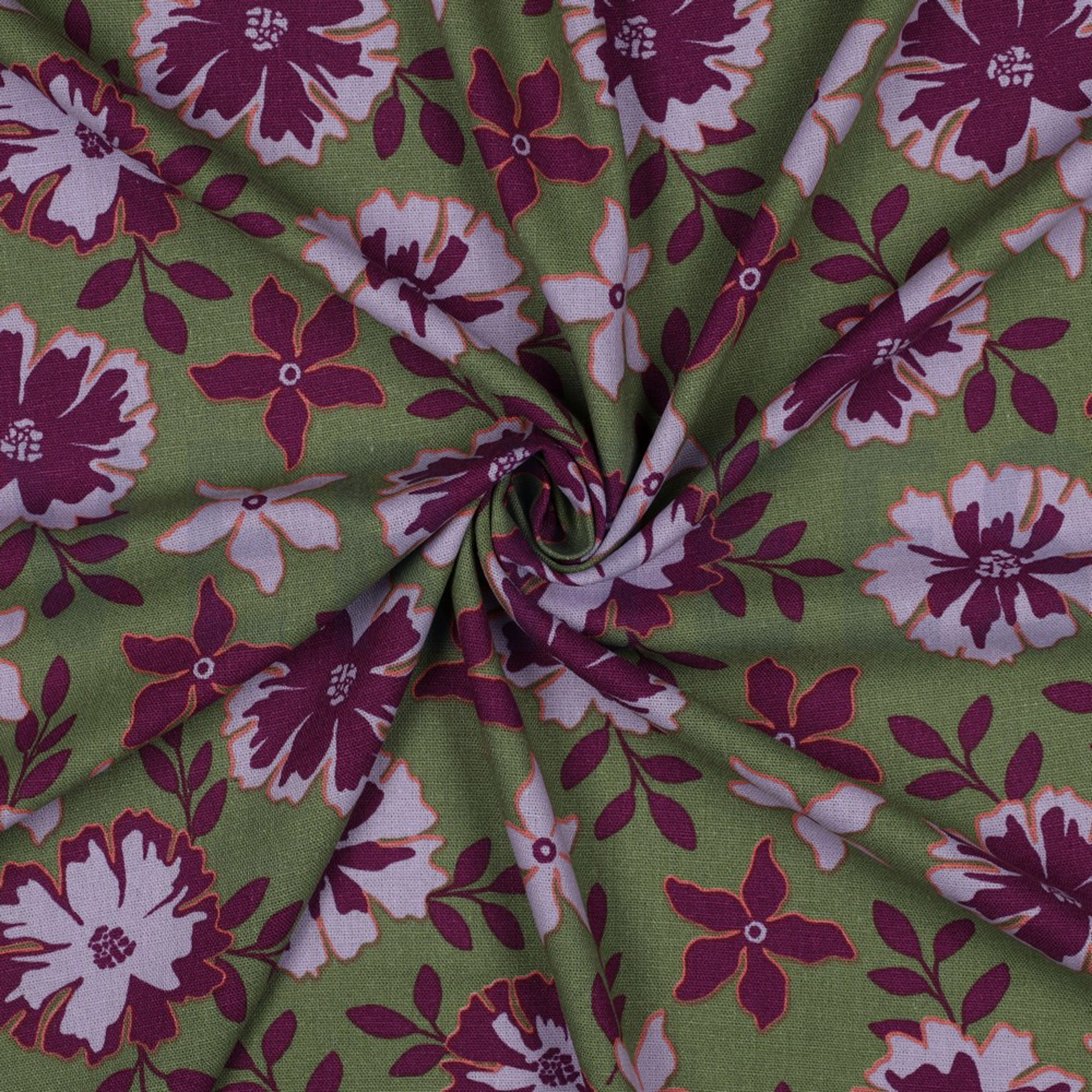LINEN VISCOSE FLOWERS GREEN (high resolution) #3