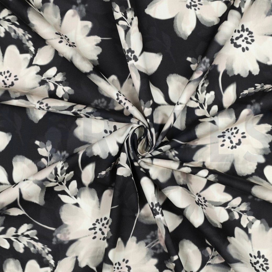 COTTON VISCOSE DIGITAL FLOWERS BLACK #3