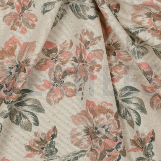 LEINEN JERSEY DIGITAL BLUMEN ECRU #7