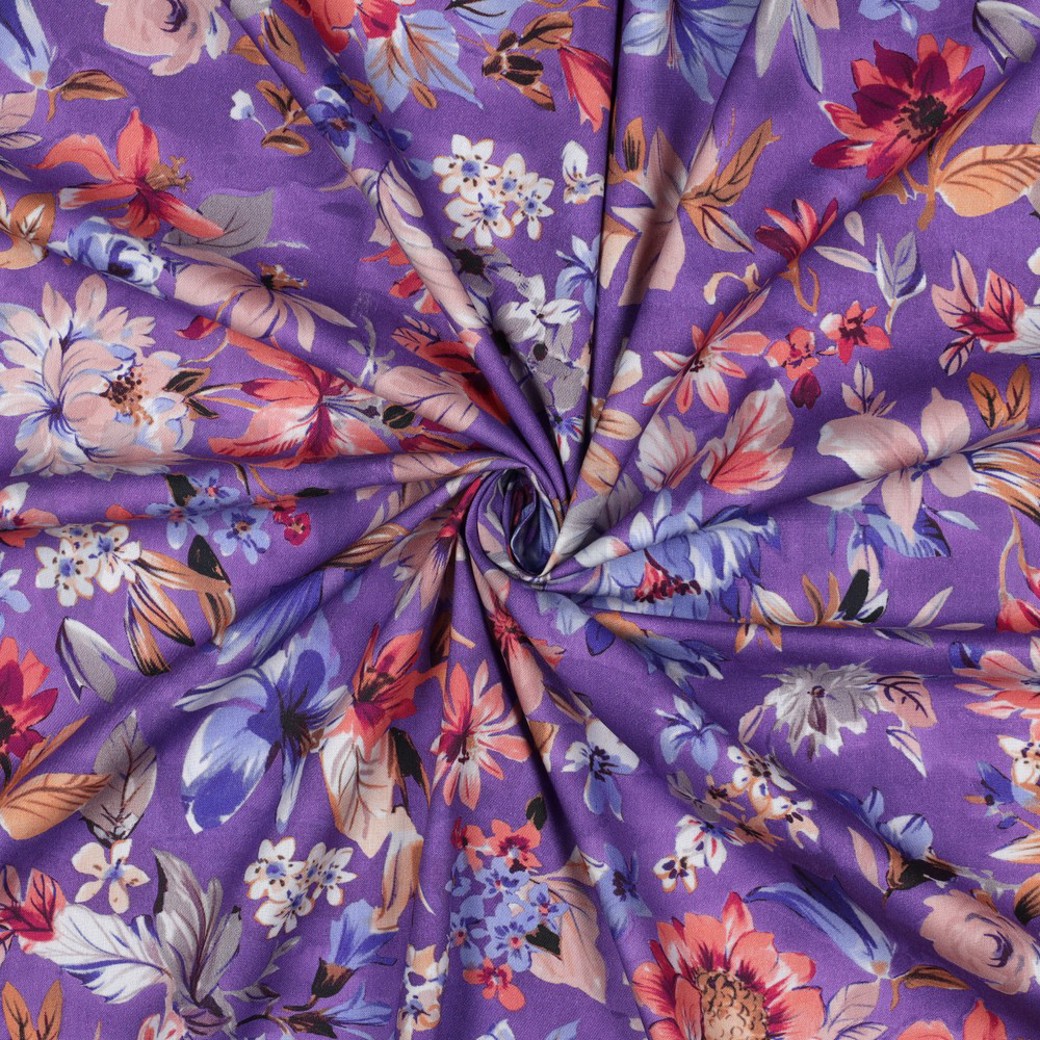 COTTON VISCOSE DIGITAL FLOWERS LAVENDER #3