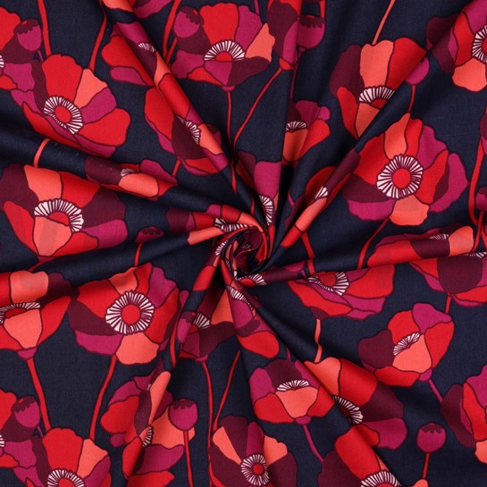COTTON VISCOSE FLOWERS NAVY #7