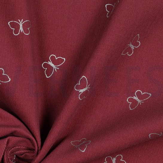 BABYCORD GLITTER BUTTERFLIES BORDEAUX #7