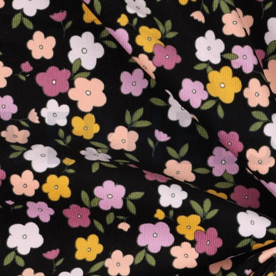 FEINCORD KLEINE BLUMEN SCHWARZ #7