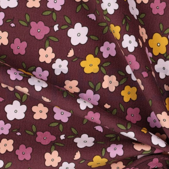 FEINCORD KLEINE BLUMEN MAUVE #7