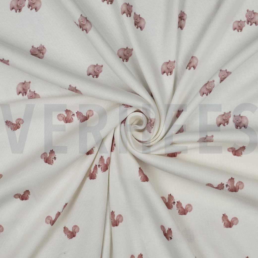 RIB JERSEY DIGITAL FOREST ANIMALS WHITE #3