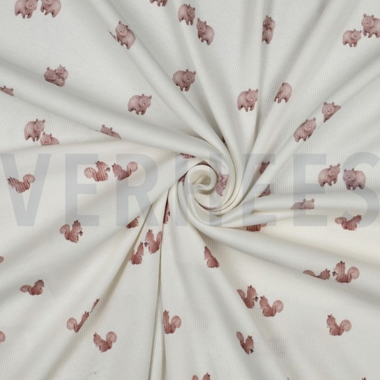 RIB JERSEY DIGITAL FOREST ANIMALS WHITE #7