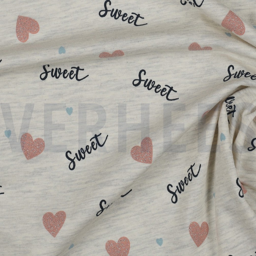 JERSEY MELANGE GLITTER LOVE ECRU #3