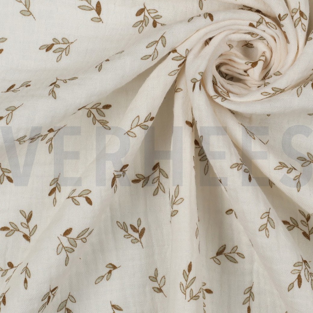 DOUBLE GAUZE SMALL LEAVES ECRU #3