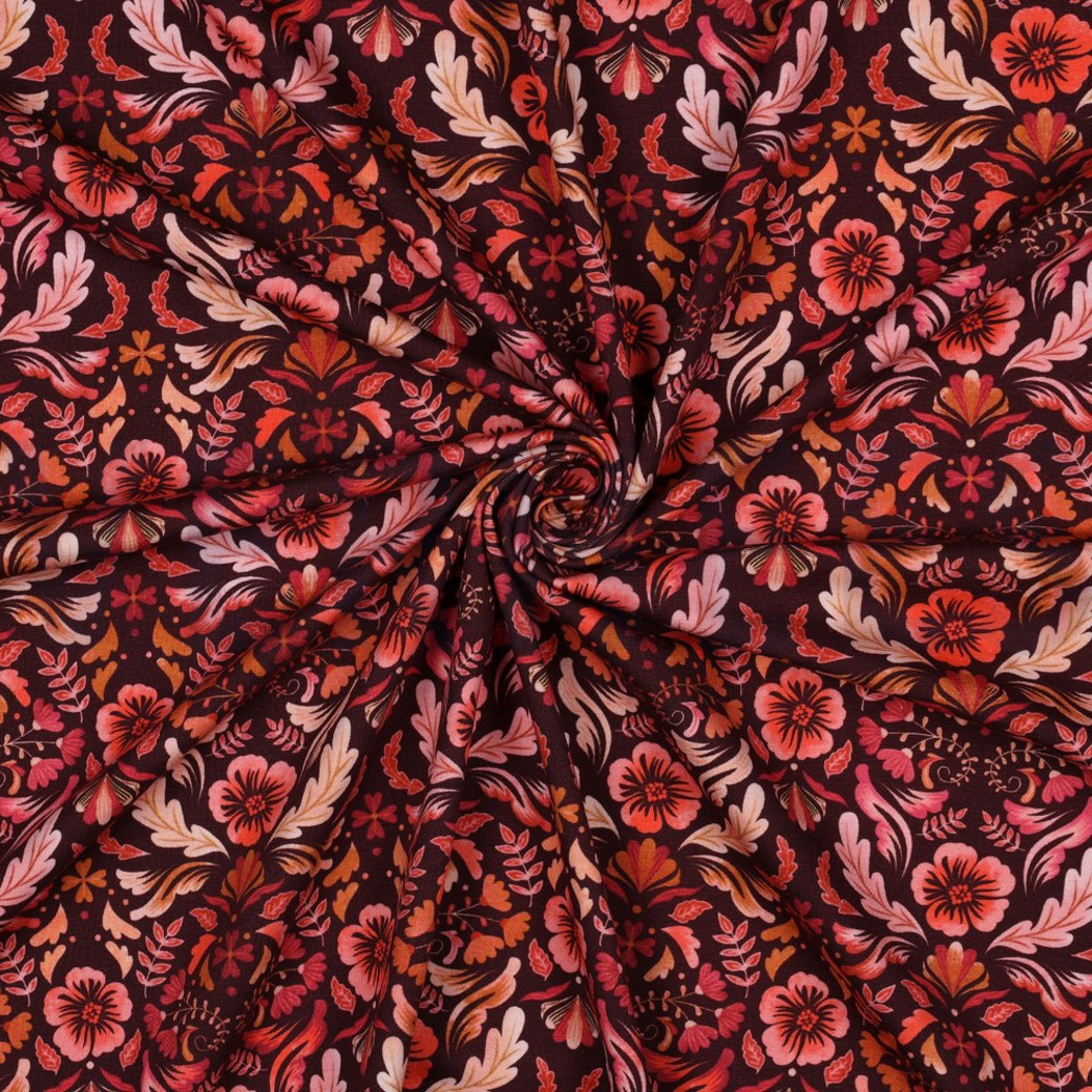 JERSEY DIGITAL FLOWERS DARK RED #3