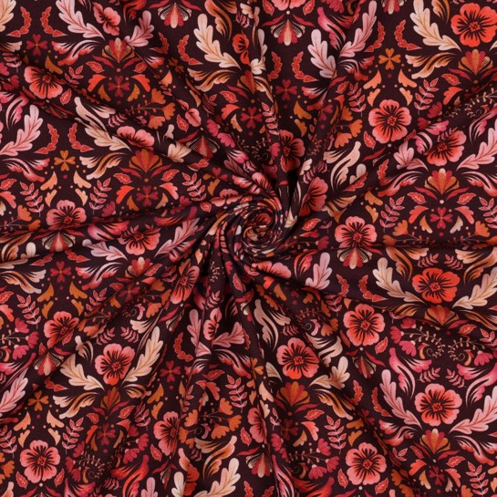 JERSEY DIGITAL FLOWERS DARK RED #7