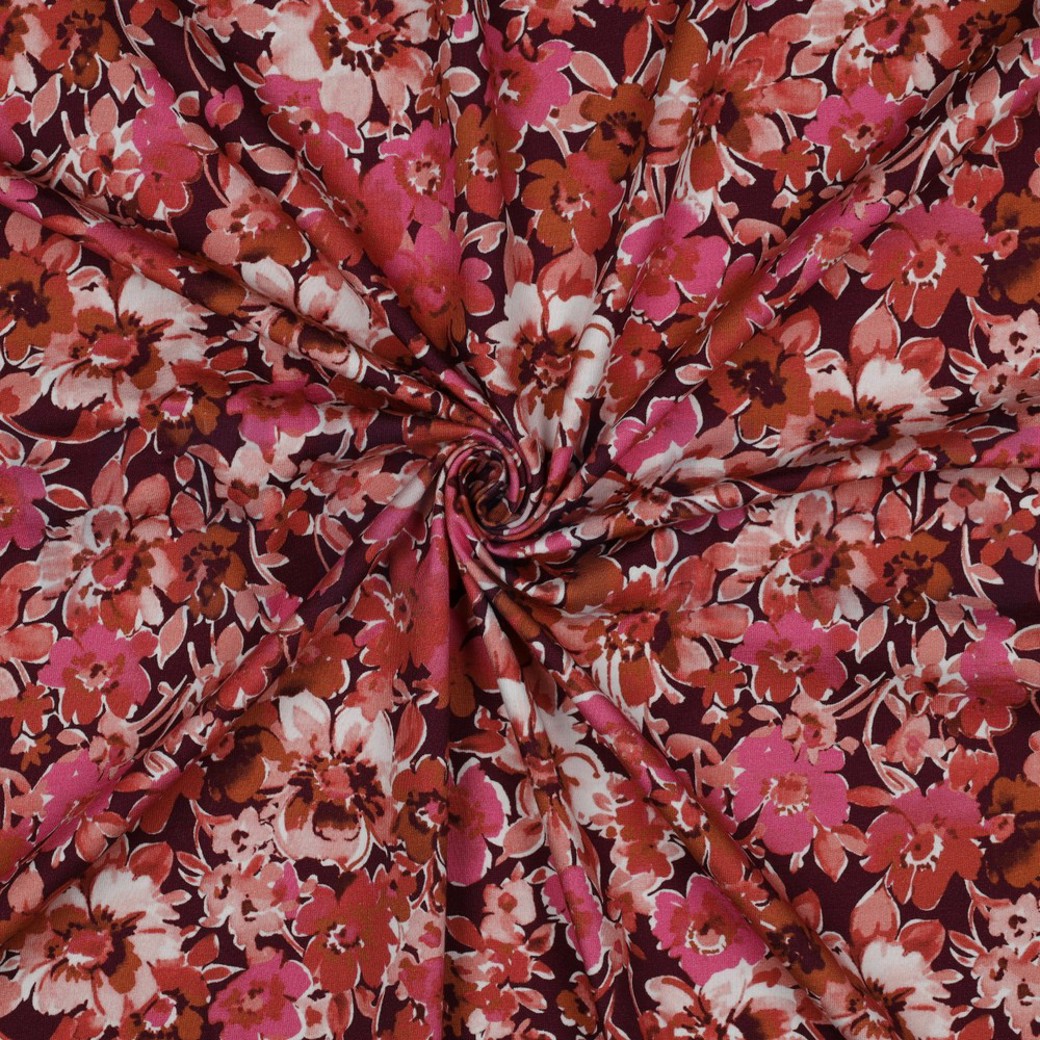 JERSEY DIGITAL FLOWERS DARK RED #3