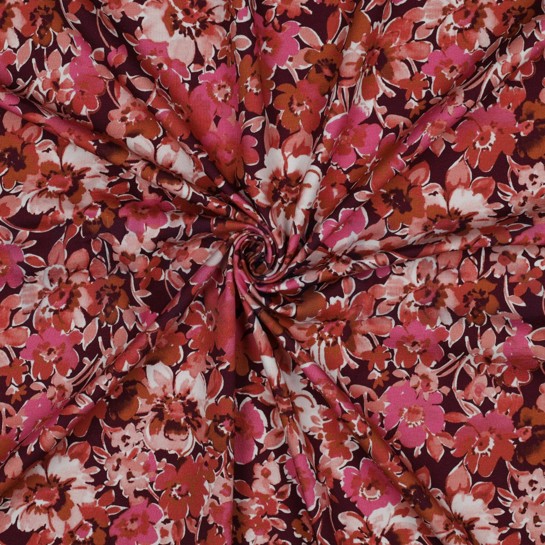 JERSEY DIGITAL FLOWERS DARK RED #7
