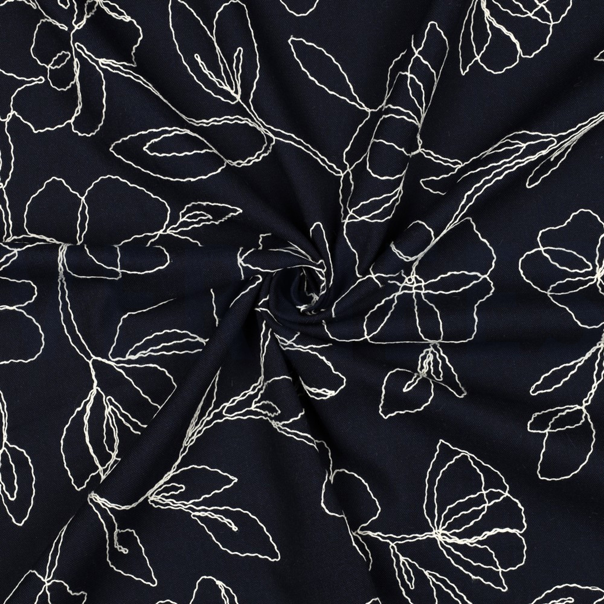 LINEN VISCOSE EMBROIDERY FLOWERS NAVY (high resolution) #3