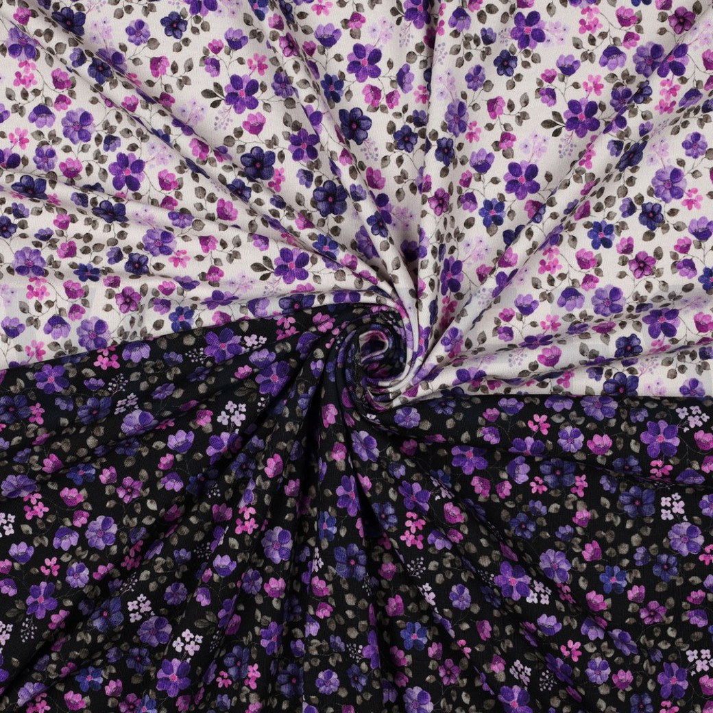 JERSEY GOTS DIGITAL FLOWERS NAVY / PURPLE #3