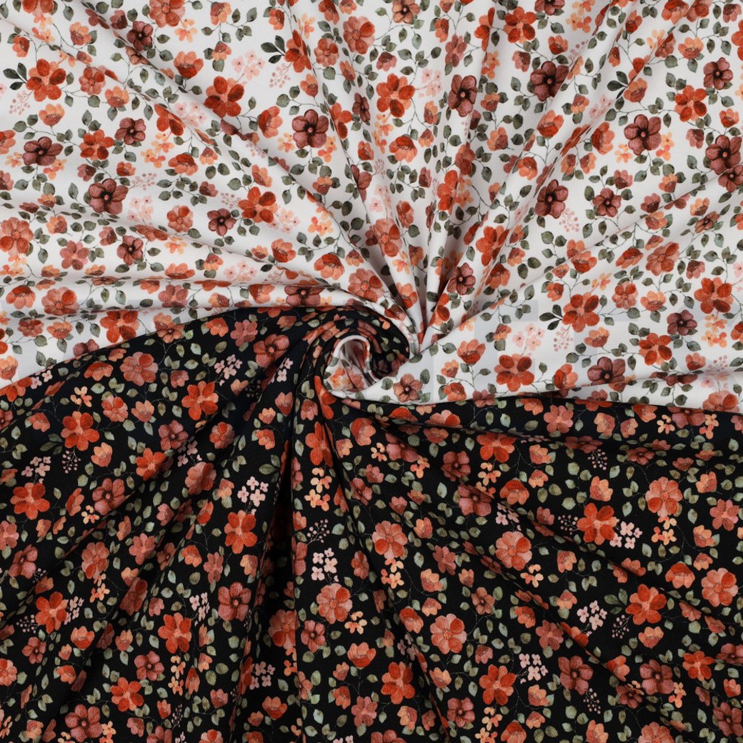 JERSEY GOTS DIGITAL FLOWERS BLACK / PEACH #3