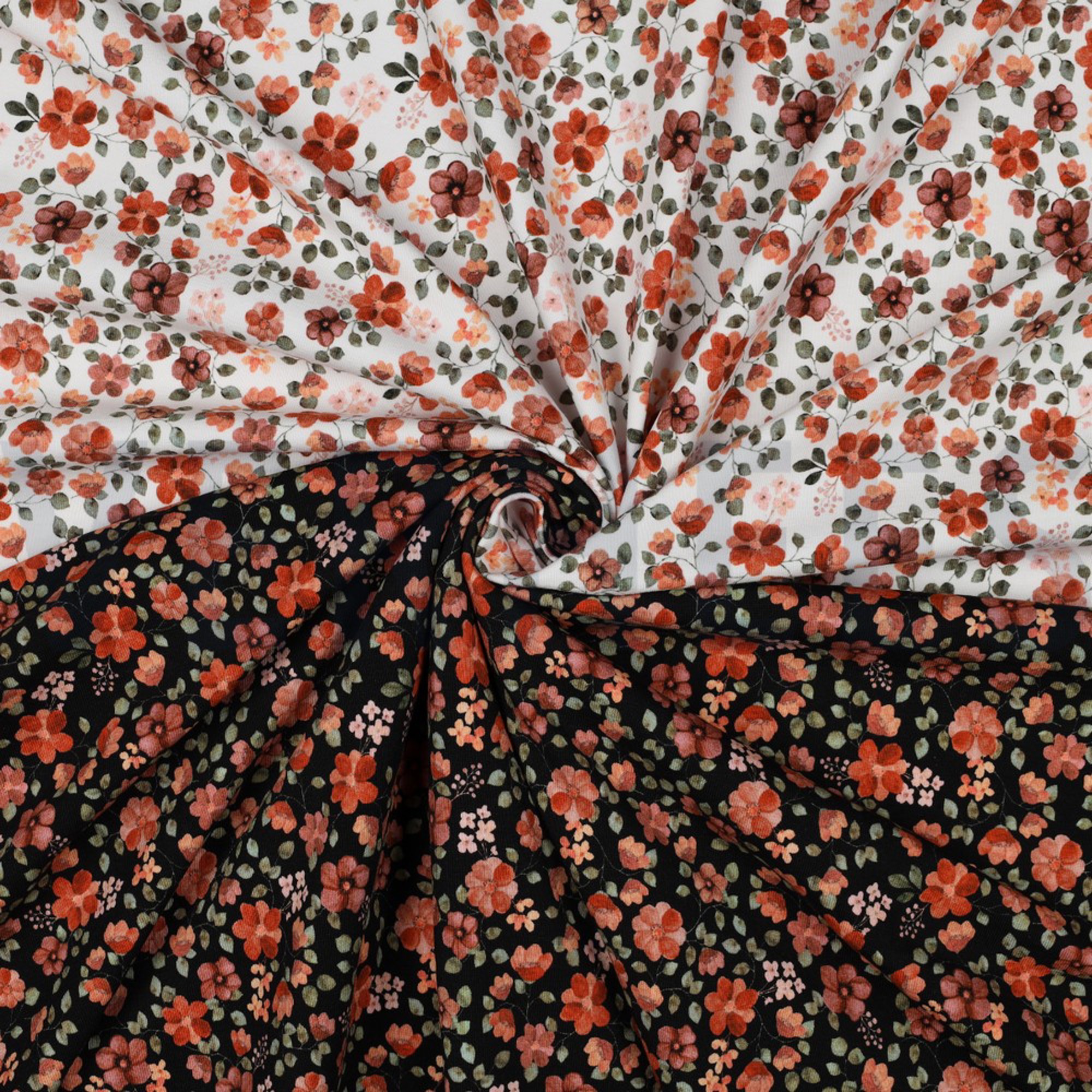 JERSEY GOTS DIGITAL FLOWERS BLACK / PEACH (high resolution) #3