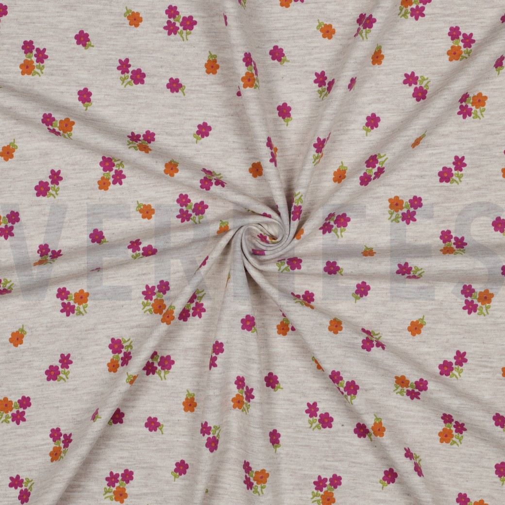 JERSEY MELANGE FLOWERS LIGHT SAND #3