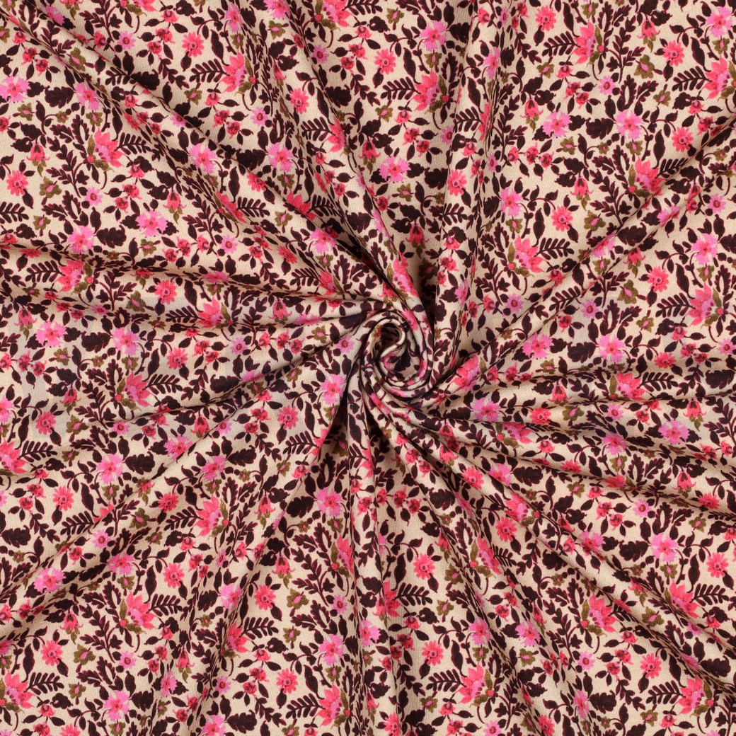 FRENCH TERRY DIGITAL FLOWERS BEIGE #3