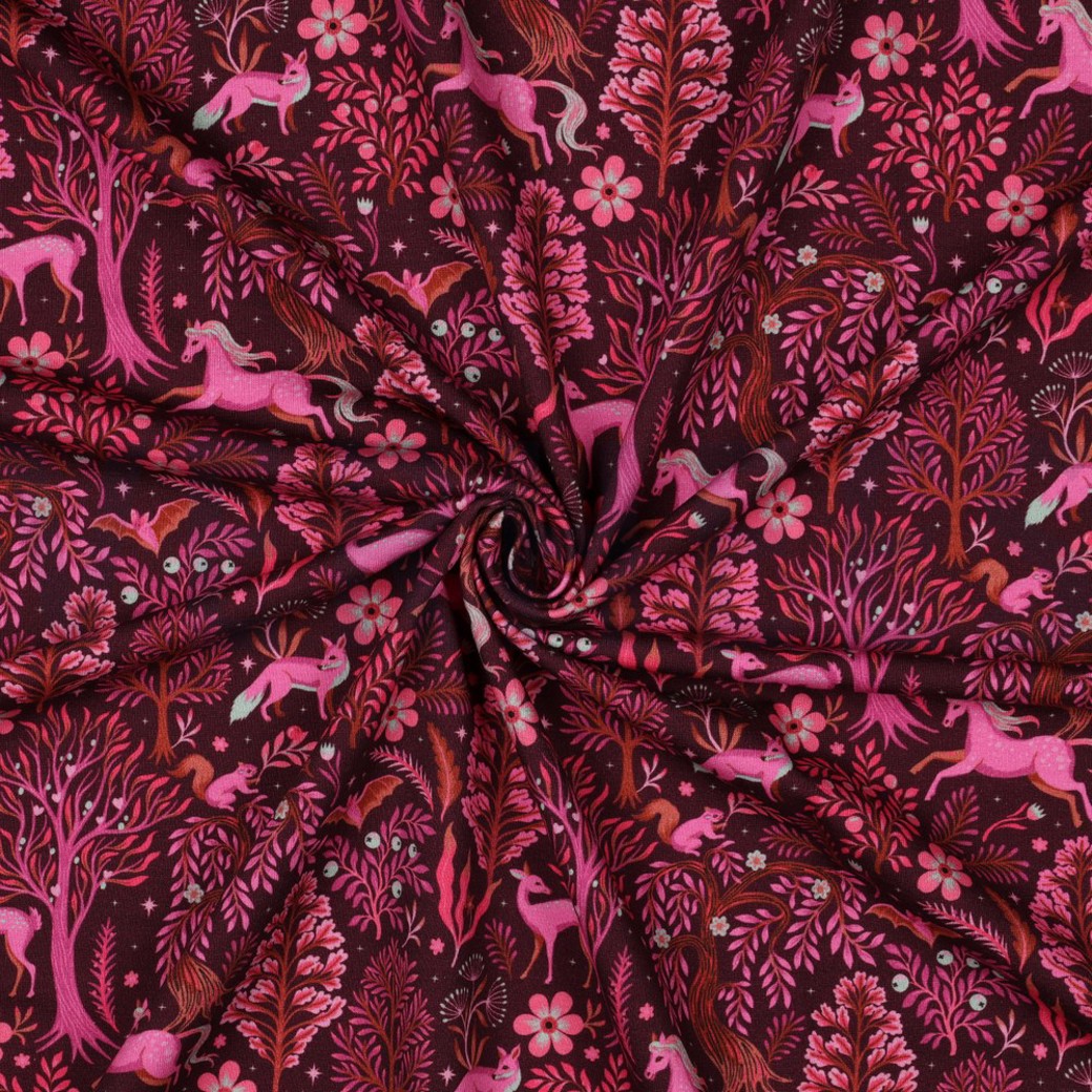 FRENCH TERRY DIGITAL FOREST ANIMALS BORDEAUX #3