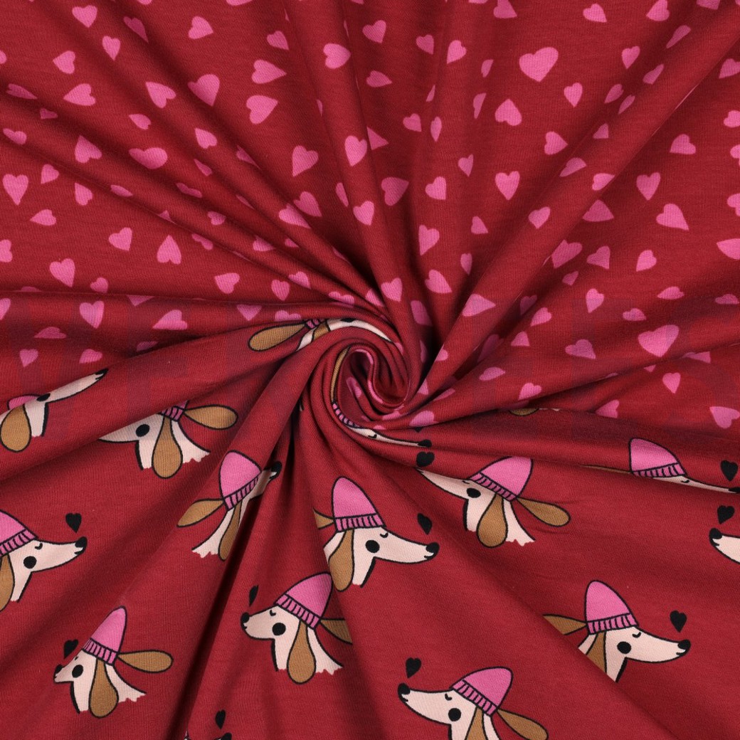 FRENCH TERRY DOGS AND HEARTS RED #3