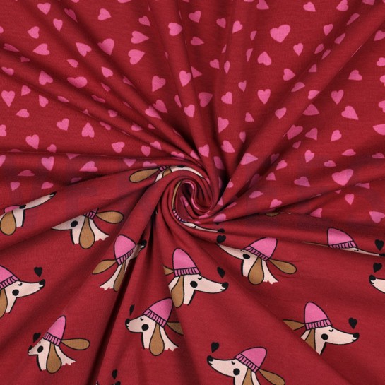 FRENCH TERRY DOGS AND HEARTS RED #7