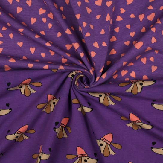 FRENCH TERRY DOGS AND HEARTS PURPLE #7
