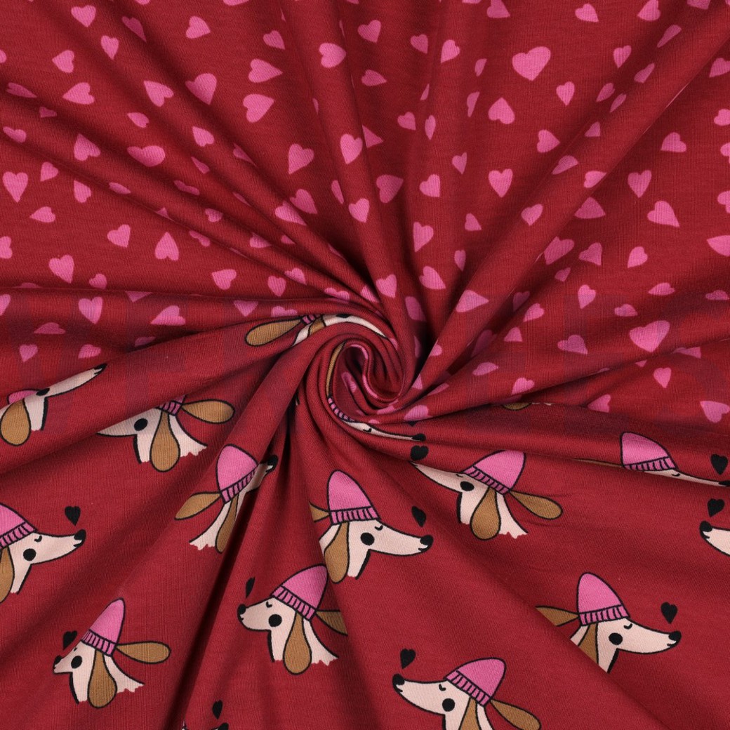 FRENCH TERRY DOGS AND HEARTS RED #3