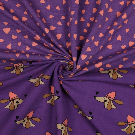 FRENCH TERRY DOGS AND HEARTS PURPLE #7