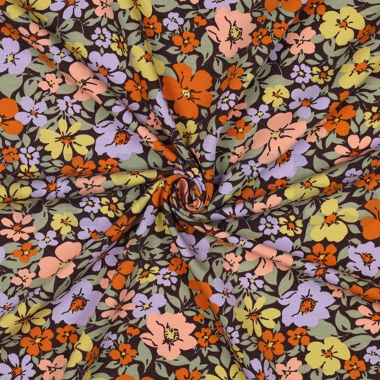 FRENCH TERRY FLOWERS PURPLE/ GREEN #7