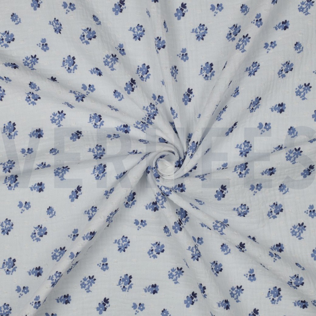 DOUBLE GAUZE DOBBY FLOWERS WHITE #3